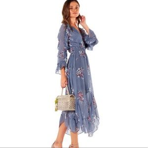 $500 MISA LA Annalisa Blue Striped Midi Dress